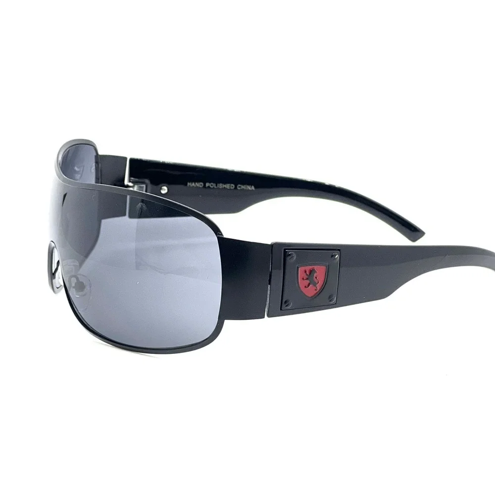 Designer Shield Sunglasses Dark Black Frame Red Sport Wrap‎ Around Shades UV400